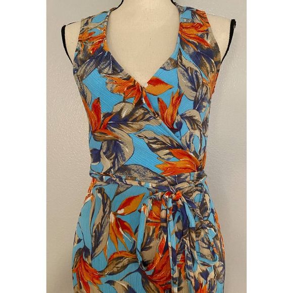 Mahina Maui Boutique Long Wrap Dress Sundress Floral Open Back Hi-Lo Hemline M - Picture 2 of 12